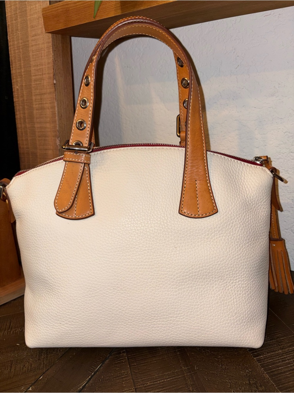 ✨ Dooney & Bourke Pebbled Leather Satchel | Ivory Cream | Tassel Detail | NWOT - Picture 6 of 12